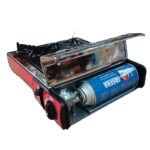 Fogão a gás portátil com cartucho de butano.