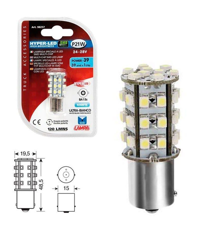 lampara-hyper-led-power-39-blanco-24-28v-p21w destaque