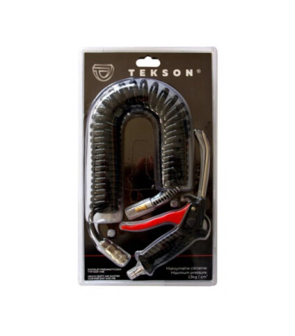 Pistola de ar comprimido Tekson com mangueira preta.