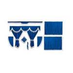 Kit Cortinas Tecido Opaco Azuis Franjas Brancas