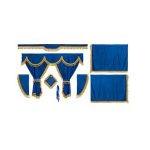 Kit Cortinas Tecido Opaco Azuis Franjas Dourado