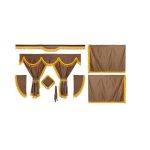 Kit Cortinas Tecido Opaco Castanhas Franjas Dourada