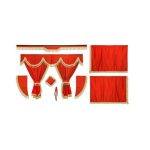 Kit Cortinas Tecido Opaco Vermelho Franjas Bege