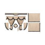 Kit Cortinas Tecido Opaco Bege Franjas Pretas