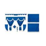 Kit Cortinas Tejido Opaco Azules Franjas Finas Blancas