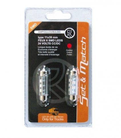 Blíster de 2 lámparas LED 11x39nn Rojo 24V