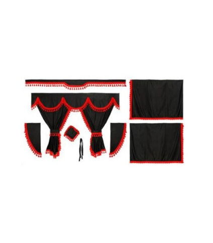 Kit de cortinas en tejido opaco negro con franjas rojas