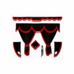 Kit Cortinas Opaco Preta Franjas Vermelhas