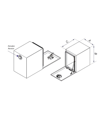 Esquema técnico de cubo com aerador.