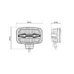 Esquema técnico de farol com medidas específicas.