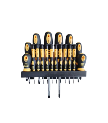 Conjunto de chaves de fenda e suporte.