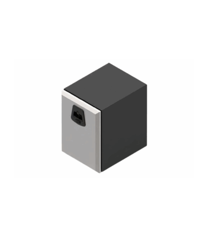 Cubo preto e prateado, design moderno.