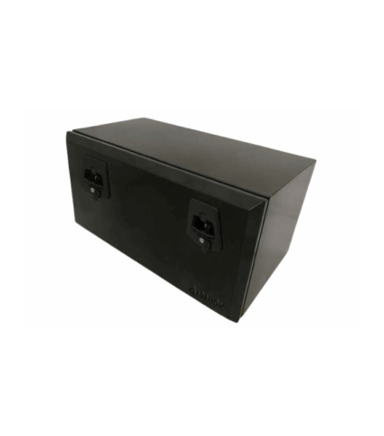 Caixa preta metálica com fechos laterais