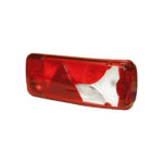 Luz traseira de carro vermelha e branca.