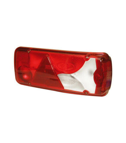 Luz traseira de carro vermelha e branca.