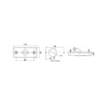 Desenho técnico de fecho com medidas detalhadas.
