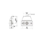 Esquema técnico de componente industrial com medidas detalhadas.