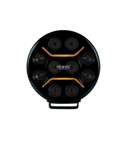 Foco de luz LED redondo preto para veículos.