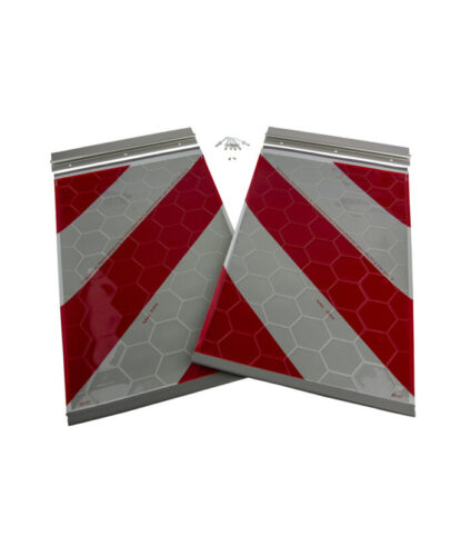 Placas refletoras com padrão vermelho e cinza-hexagonal