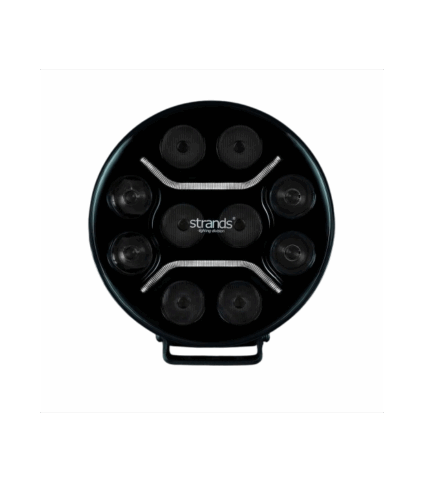 Luz LED redonda Strands preta com oito lâmpadas.