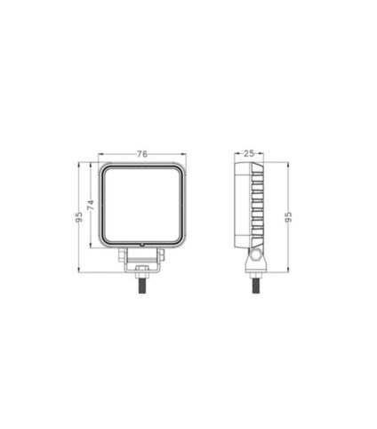 Diagrama técnico de uma luz LED com medidas