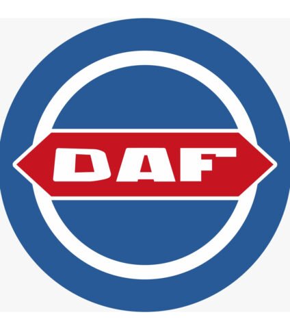 Logótipo azul e vermelho da marca DAF.