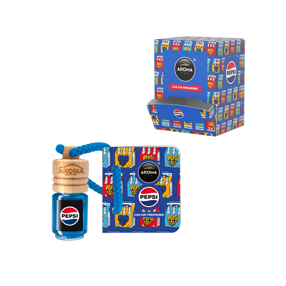 ambientador-aroma-car-pepsi-small-wood-45-ml-expositor-60-unidades Ambientador de carro Pepsi Aroma.
