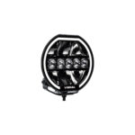 Farol led redondo preto com lâmpadas internas.