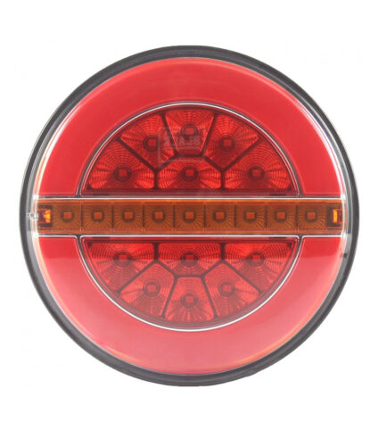 Luz traseira LED circular vermelha e laranja