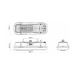 Desenho técnico de dispositivo com medidas detalhadas.