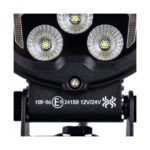 Foco LED automóvel, detalhe de potência e certificação.