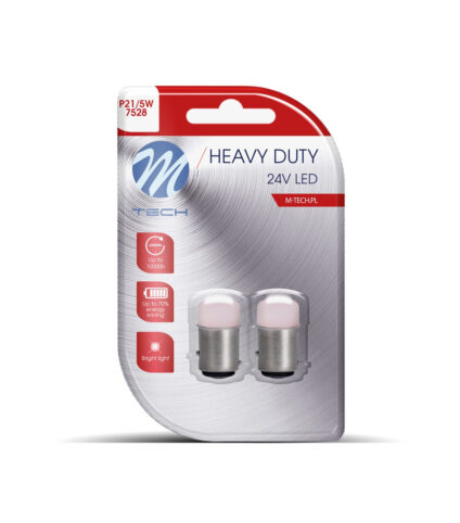 Lâmpadas LED 24V Heavy Duty M-Tech em embalagem.