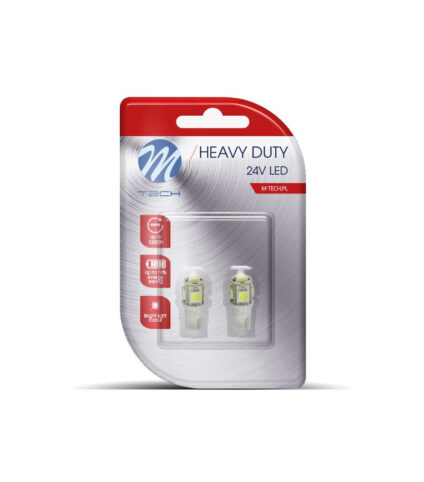 Lâmpadas LED 24V M-Tech Heavy Duty em embalagem.